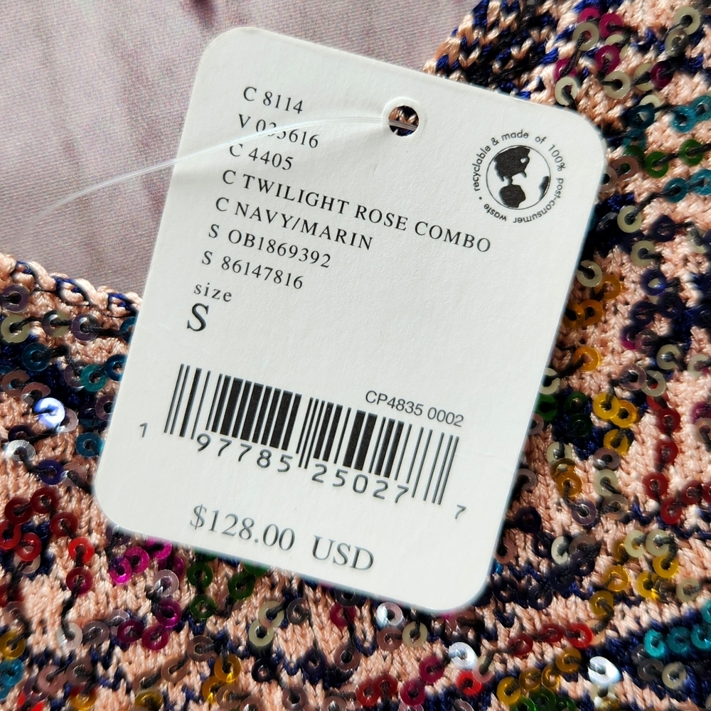 NWT Free People "Shimmy Sequin Tank" Twilight Rose Combo Rainbow, Women's Size S - Picture 7 of 10
